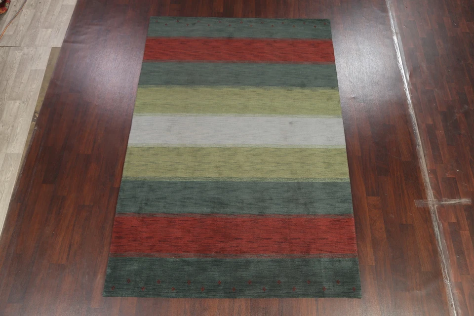 Contemporary Striped Gabbeh Wool Area Rug Room Size Hand-made Carpet  7x10 - Image 3 of 4