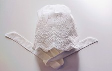 Reborn Baby Girl Off White/Ivory Eyelet Christening/Baptism Bonnet