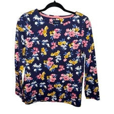Joules sz 10 Harbour Print blue pink yellow floral long sleeve knit tee shirt