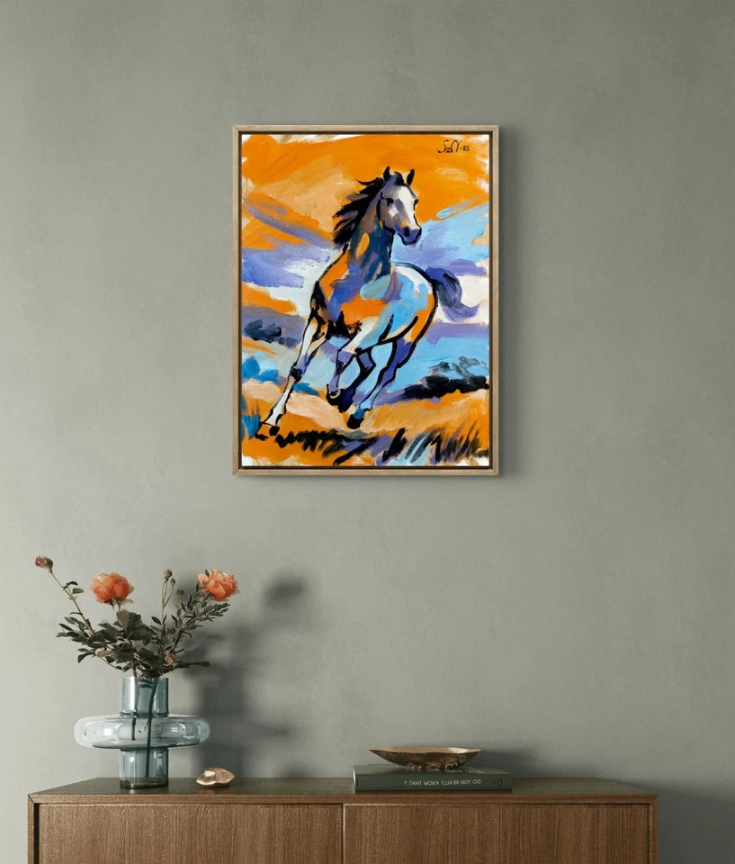 Оригинальная картина маслом холст лошадь бег экспрессионизм современное искусство 12x16 - Изображение 2 из 4