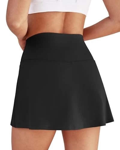 Women's Tennis Skort with Pockets - High Waist Mini Golf Skirt in Black