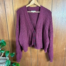 American Eagle Burgundy Ribbed Knit Cropped Button Front Cardigan Sweater Mens M
