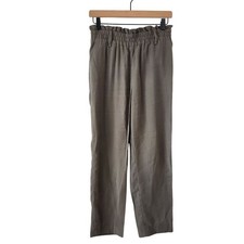 Zara Olive Green Paperbag Waist Trousers Pants Straight Leg Women's S