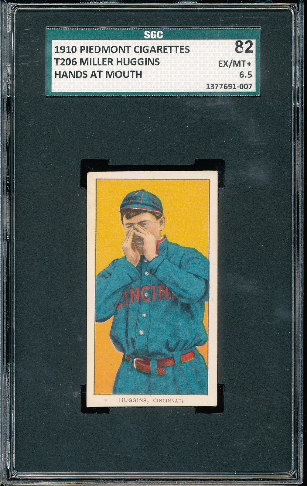 T206 Piedmont 350/25 Miller Huggins (Hands at Mouth) SGC 6.5 - Reds - POP 1