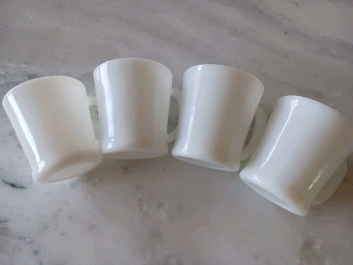 Vintage Milk Glass Fire King Mugs White D Handle Set of 4