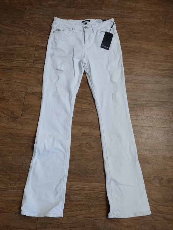 True Religion Becca SN Flap Destroy OPTIC White Mid Rise Bootcut Jeans 30 NWT 