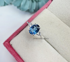 London Blue Topaz Ring, 925 Sterling Silver, Prong Ring, Lab Created Blue Topaz