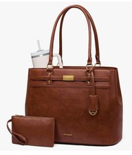 Laptop Tote Bag for Women 15.6 Inch Work Bag Leather Shoulder Laptop Purse