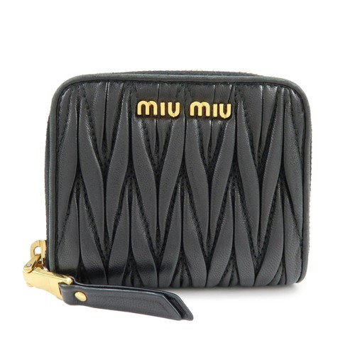 MIU MIU Matelasse Nappa Leather Compact Wallet Black 5MM268 Authentic Used F/S