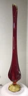 VINTAGE GLASS SWUNG VASE L.E. SMITH 6 PETAL ON BASE DARK AMBERINA 25" BLENKO ERA