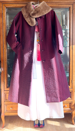 M-L Korean Modernized Nubi Quilted Durumagi Hanbok Coat Burgundy Coat Embroidery