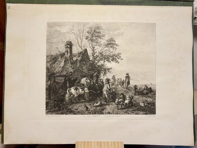 Before the Blacksmith 1885 Steel Engraving Wouwerman Art Historical Country Life Horses
