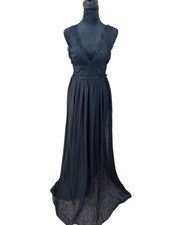 Windsor Maxi Dress Formal Women's XS V-Neck Gothic Vamp Sheer Overlay Lace