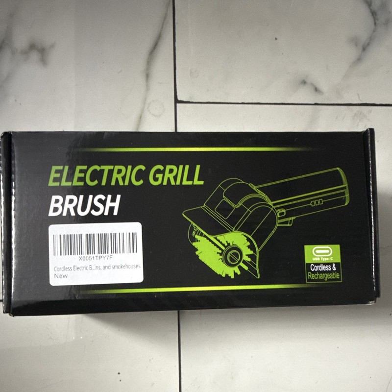 Cordless Rechargeable Electric Grill Cleaning Brush, Black/Green Steel Head