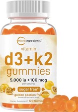 Vitamin D3 K2 Gummies 5000 IU  100 mcg MK-7 120 Count