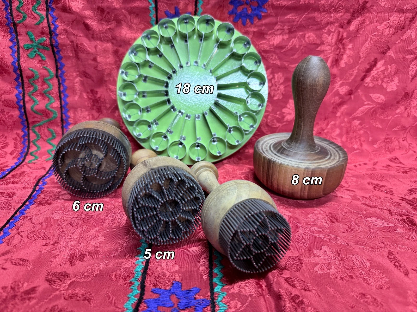 Set of 5 Uzbek Traditional Bread Stamps & Rolling Pin – Handmade Wooden tools