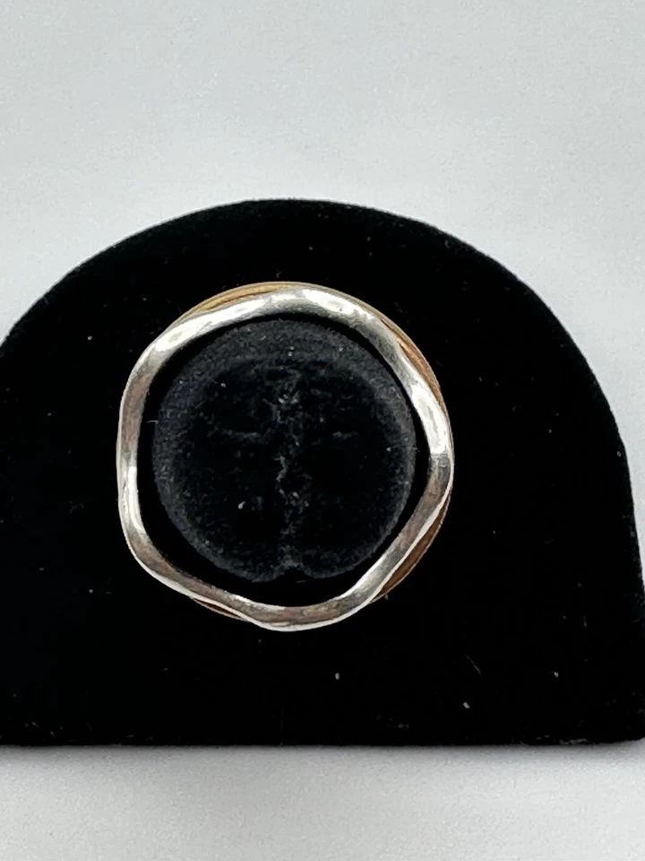Anillo giratorio vintage de plata esterlina texturizada con bandas de latón y cobre talla 8 Foto 2 de 4