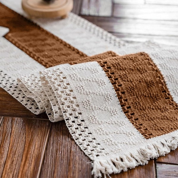 Makramee TischläUfer Baumwollflachs Karamell 30X180Cm Deko FüR Tisch-image