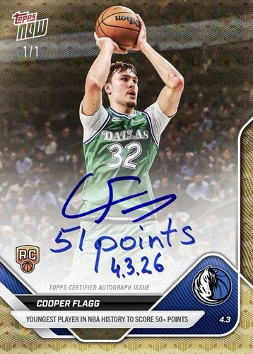 Cooper Flagg Topps Now 1/1 Auto 51 Points Inscribed *presale *potenteil 1/1 Auto