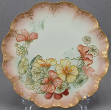 JP Limoges Hand Painted Red & Yellow Nasturtiums & Gold 9 1/4 Inch Plate