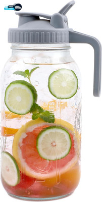 Mason Jar Pitcher Wide Mouth 64 OZ Glass Jars with Pour Spout Lids Airtight