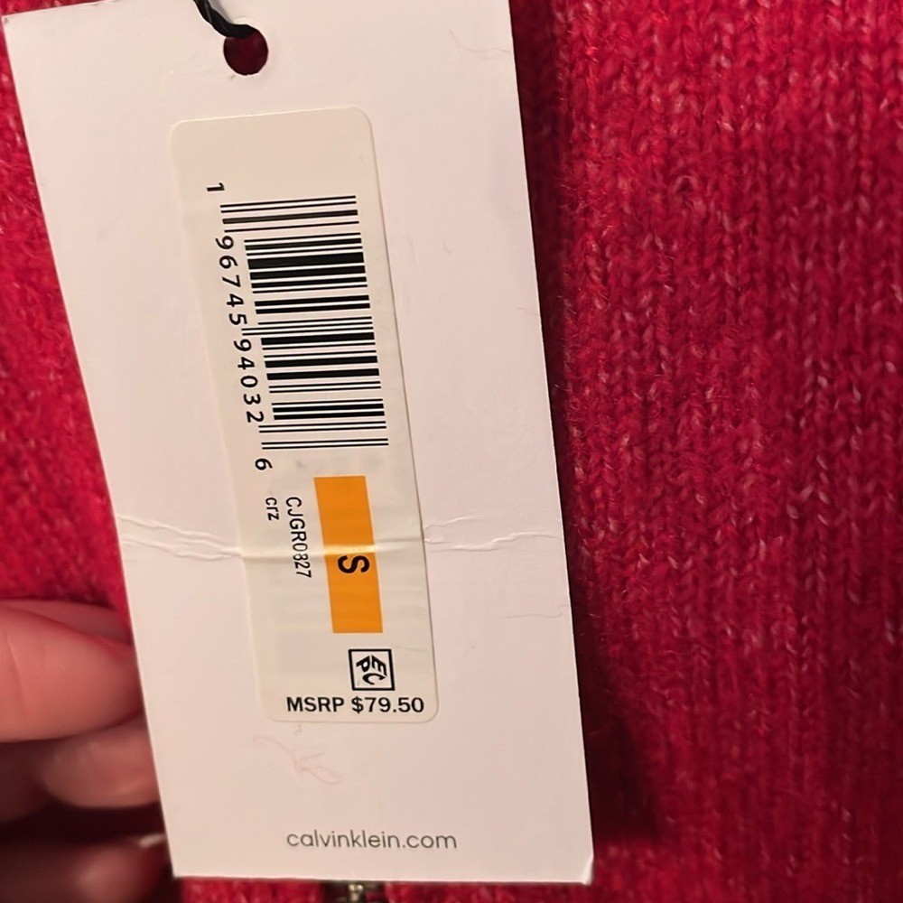 Calvin Klein Jeans Women's Small Cozy Red Hooded Sweater Small NWT thumbnail 3