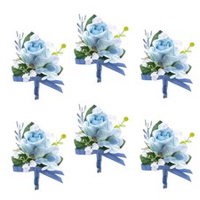 6 Pcs Light Blue Boutonniere Men Artificial Silk Rose Flowers Wedding Groom
