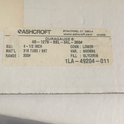 #ad Ashcroft Duragauge Pressure Gauge 300 psi 4 1 2 in Bottom Mount $80.00