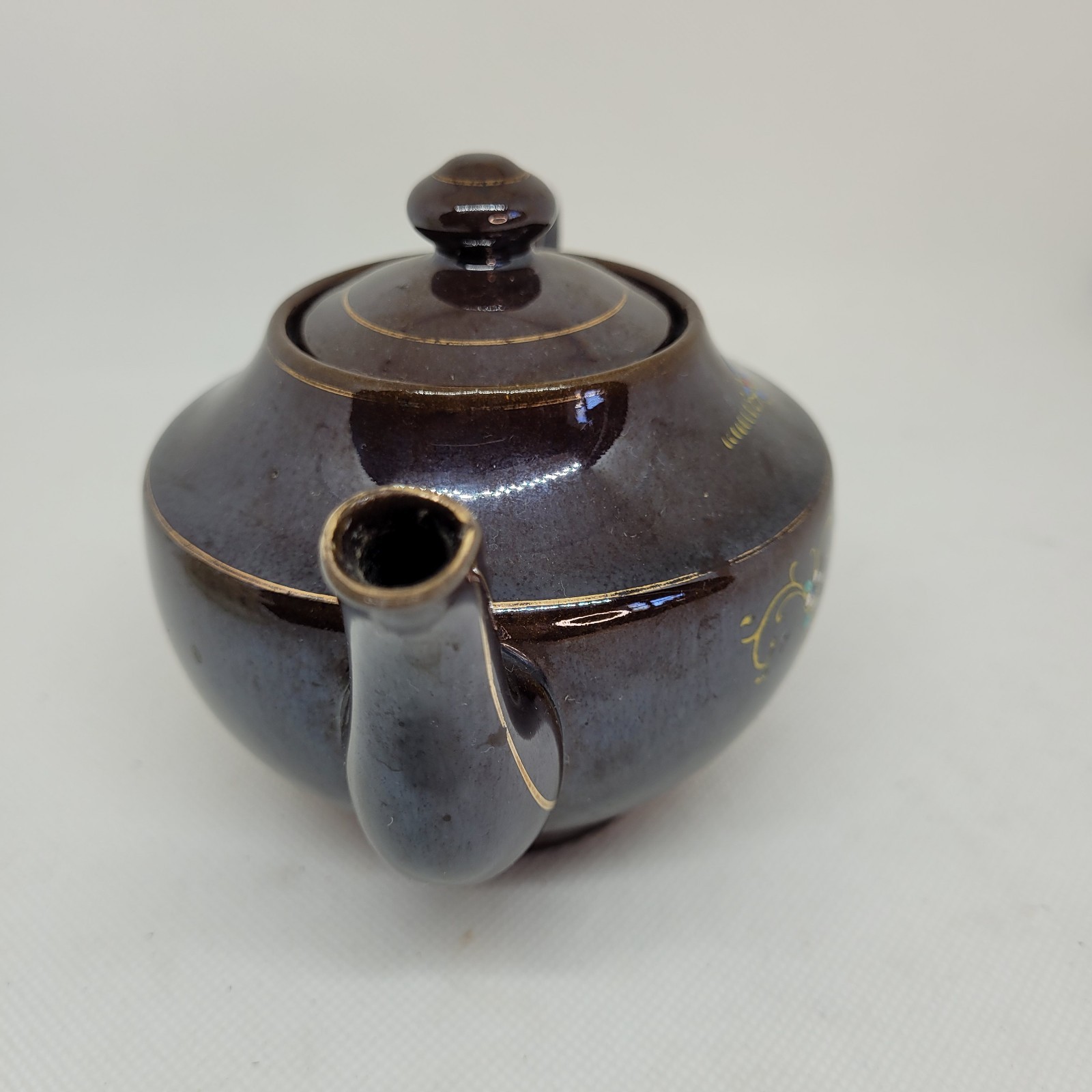 Vintage Floral Ceramic Teapot Brown Tea Pot with Lid Kitchen Decor