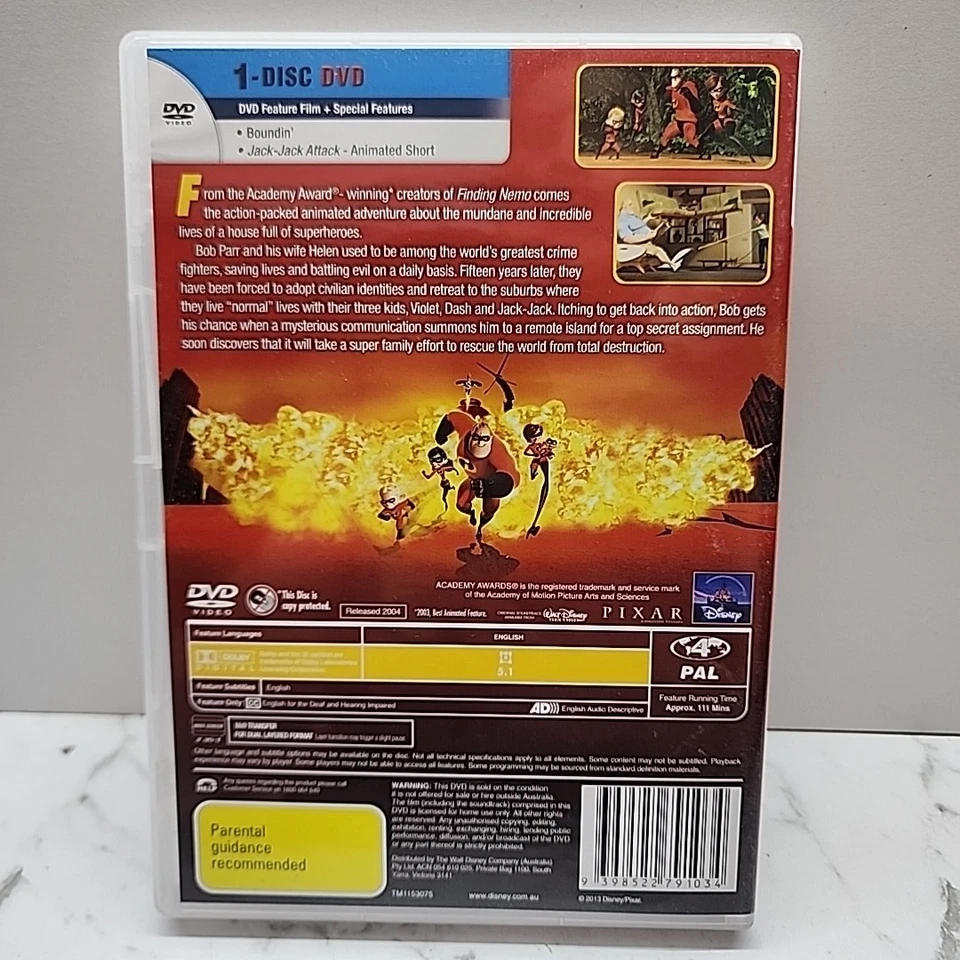 The Incredibles (DVD 2004) Region 4 VGC  - image 2 of 2