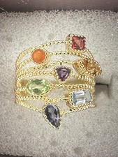 GENUINE MULTI-GEMSTONES LADIES RING .925 Sterling Silver Size 7