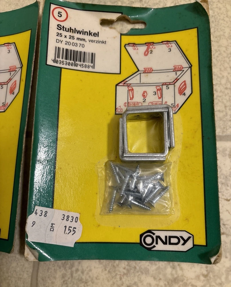 Alte Stuhlwinkel, verzinkt, OVP, zum Sammeln mit D- Mark Preisschild