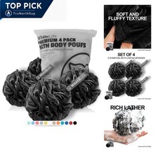 Loofah bath sponges 4 pack black exfoliating mesh body scrubbers for shower d...