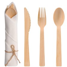 Pre Rolled Napkin and Bamboo Cutlery Set - 50Pack Bamboo Utensils/Compostable...