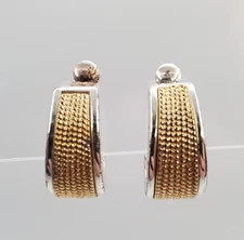 Napier Clip On Earrings 0.75in Two Tone Polished Rope Adjustable Tension Screw