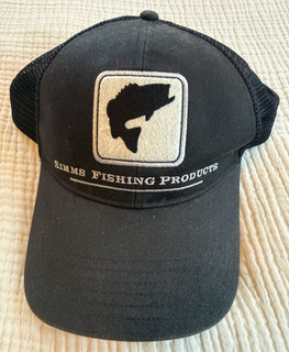 Simms Black Trucker Hat Mesh Back Adjustable Fishing Fish Logo Cap