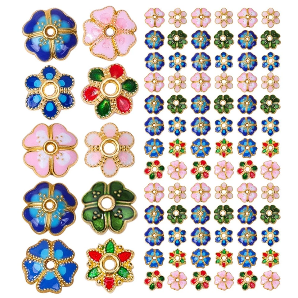 Multi Color Cloisonne Enamel Flower Bead Caps Metal Spacer Charms for Necklace - Bild 3 von 4