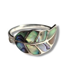 Sterling Silver Abalone Leaf Ring Thai 925 Inlay Nature Botanical Design Size 8