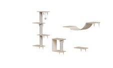 4-Piece Wall Cat Tree Shelf Set with Plush Bridge, Scratcher Steps