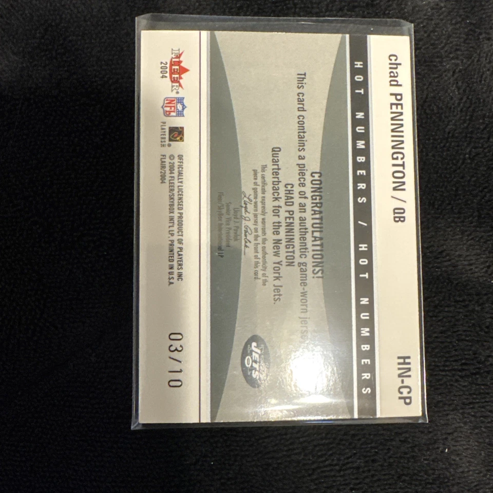 2004 Flair Chad Pennington Hot Numbers Gold 03/10 Game Worn Jersey - Image 2 of 2