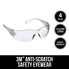 Safety Eyewear, Clear Lens, Anti-Scratch, 4 Pack