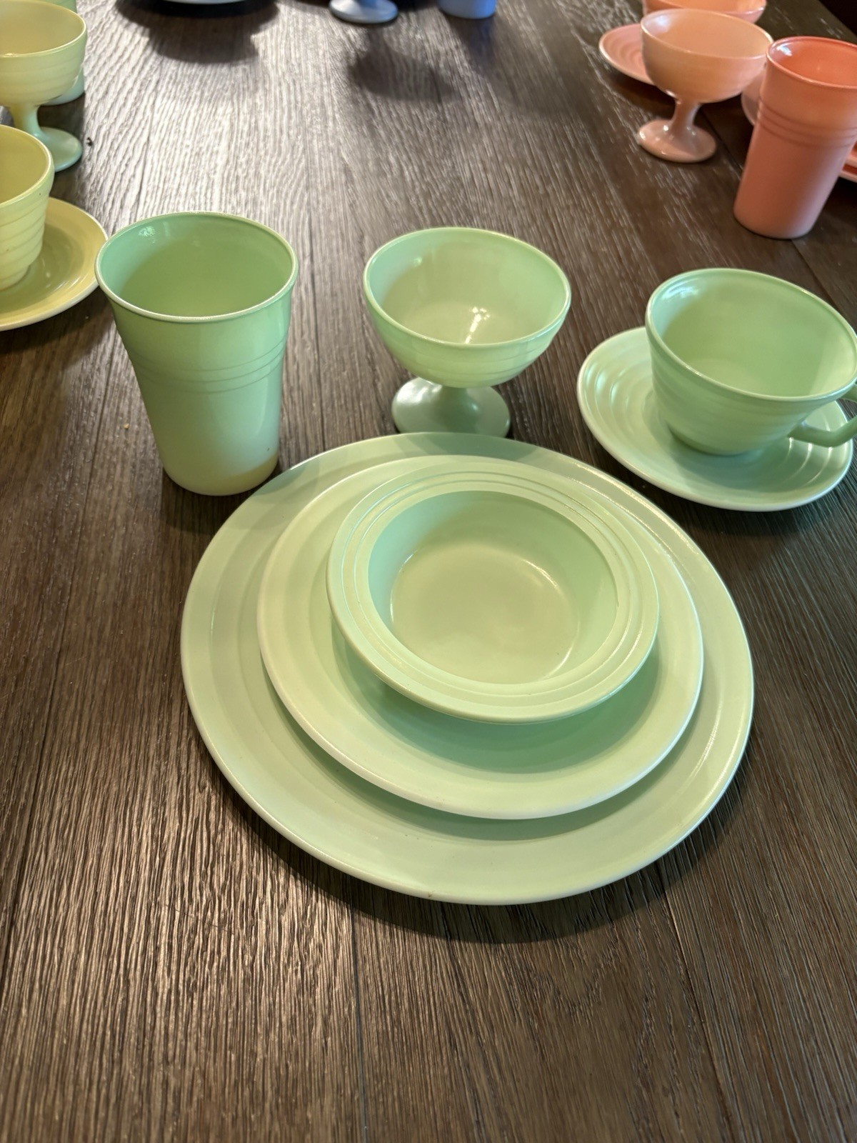 Hazel Atlas Pastel Moderntone 28 Piece 4 Settings Dinner Plate Bowl Cup Saucer