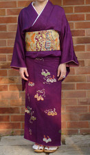 Vintage japanischer Kimono lila Seide traditionell authentisch ca. 1940er Jahre