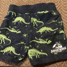 Jurassic World Graphic Active Shorts 3T Dinosaur Skeletons Blue Green Logo