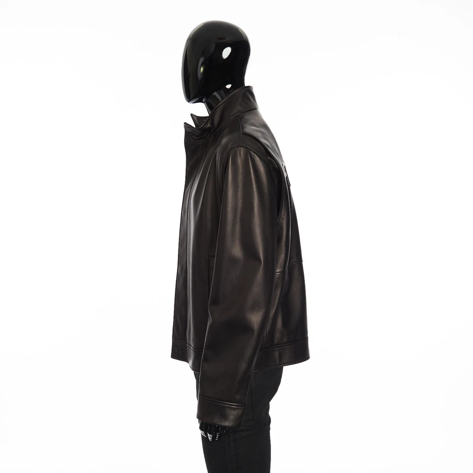 FENDI 5600$ Black Leather Biker Jacket - Embossed Logo - Image 4 of 4