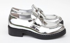 Prada Metallic Womens Loafers with Badge Logo Size 38.5-US 8.5 in Silver