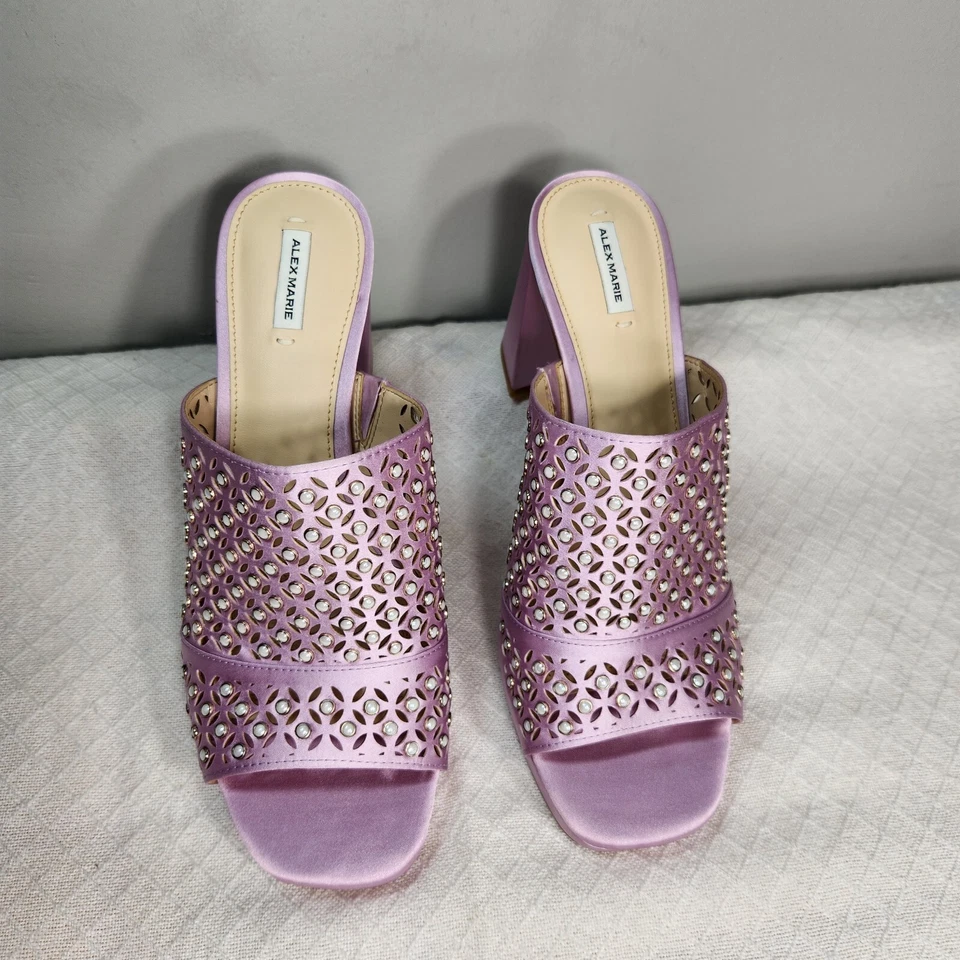 Sandálias femininas Alex Marie tamanho 9 M tecido corte a laser strass violeta salto 107 - Imagem 2 de 4