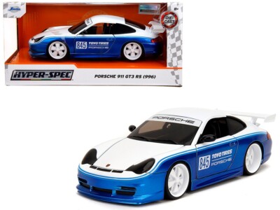 1/24 Jada Hyper-Spec Porsche 911 (996) GT3 RS Diecast Model Car White/Blue 35492