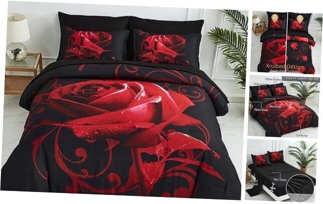 Comforter Set Queen 7 Piece Bed in a Bag Rose Flower Queen(90