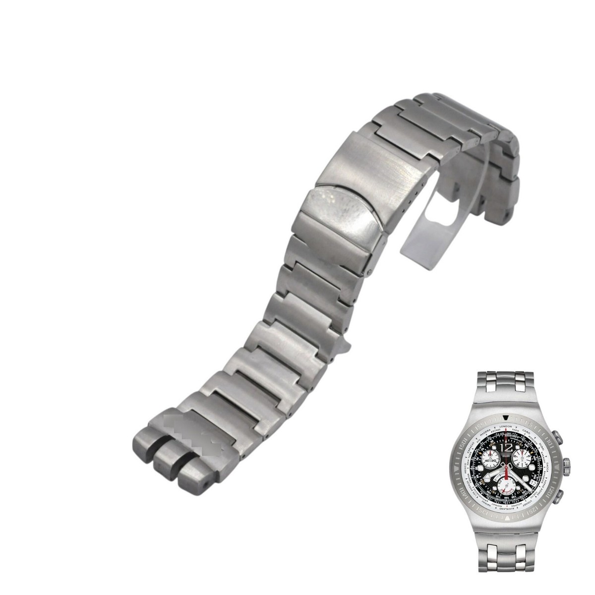 23mm Silver Color Steel Watch Bracelet For Swatch XL Irony The Chrono  YOS414G
